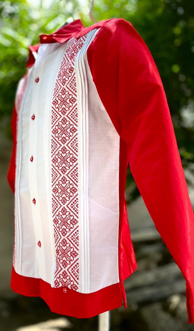 Guayabera Roja Pechera Blanca