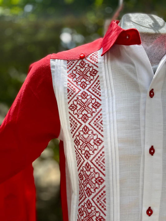 Guayabera Roja Pechera Blanca