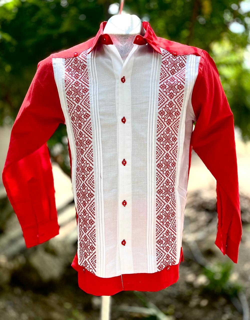 Guayabera Roja Pechera Blanca
